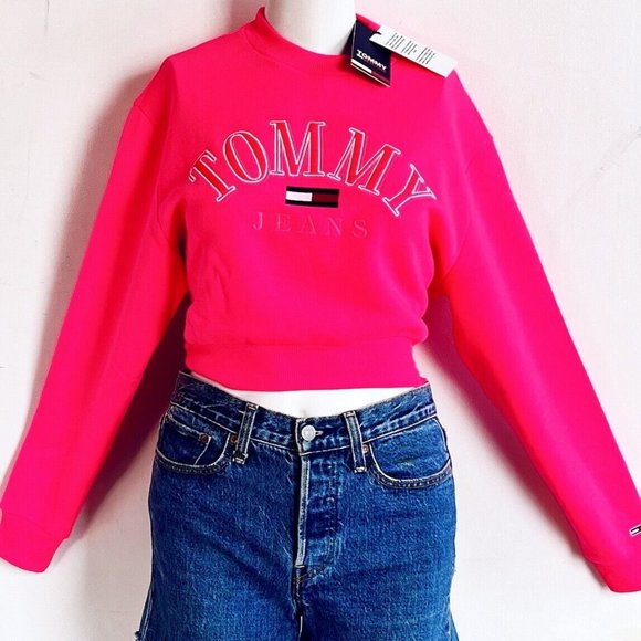 Tommy Hilfiger Jeans Wmn's sz XS Neon Hot Pink Crop Sweater Y2K - Picture 4 of 11